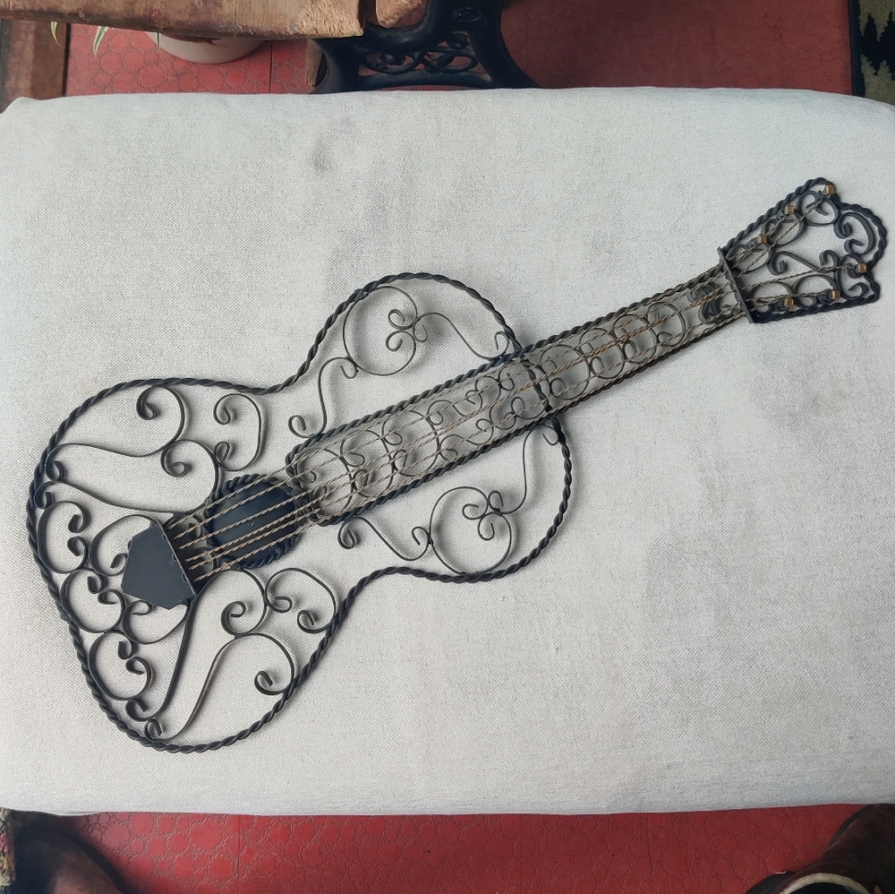 VTG Guitar Wall Art Brutalist Midcentury Wrought Iron Scroll Music Band 27x11"